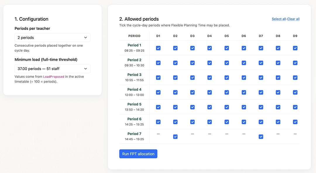 Flexible Planning Time allocator heat map